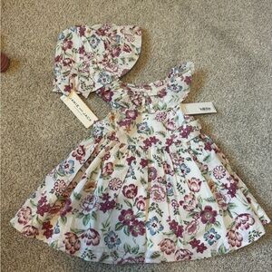 Jannie & Jack Floral Ruffled Baby Dress with Hat NWT (6-12 months)